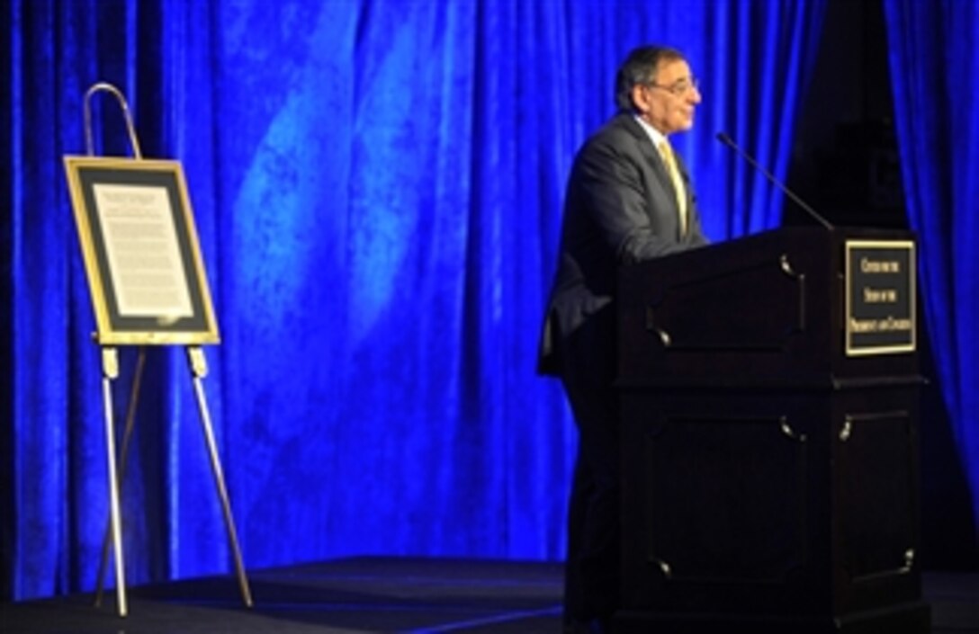 Secretary of Defense Leon E. Panetta attends the 45th Annual Awards Dinner of the Center for the Study of the Presidency and Congress where he was awarded the Dwight D. Eisenhower Award on March 29, 2012.  