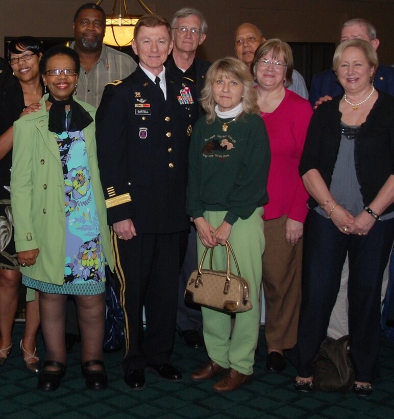U.S. Army Maj. Gen. Arthur Bartell, Army Capabilities Integration Center deputy director and chief of staff, met with Gold Star family members during the intermission of the U.S. Army Training and Doctrine Command Band's "sold out" spring concert  performance at the Ferguson Center for the Performing Arts, March 24. The Gold Star family members were recognized by a standing ovation by more than 1,800 in attendance, as Bartell thanked the family members for their sacrifice. (U.S. Army photo by Frederick Poole/Released)