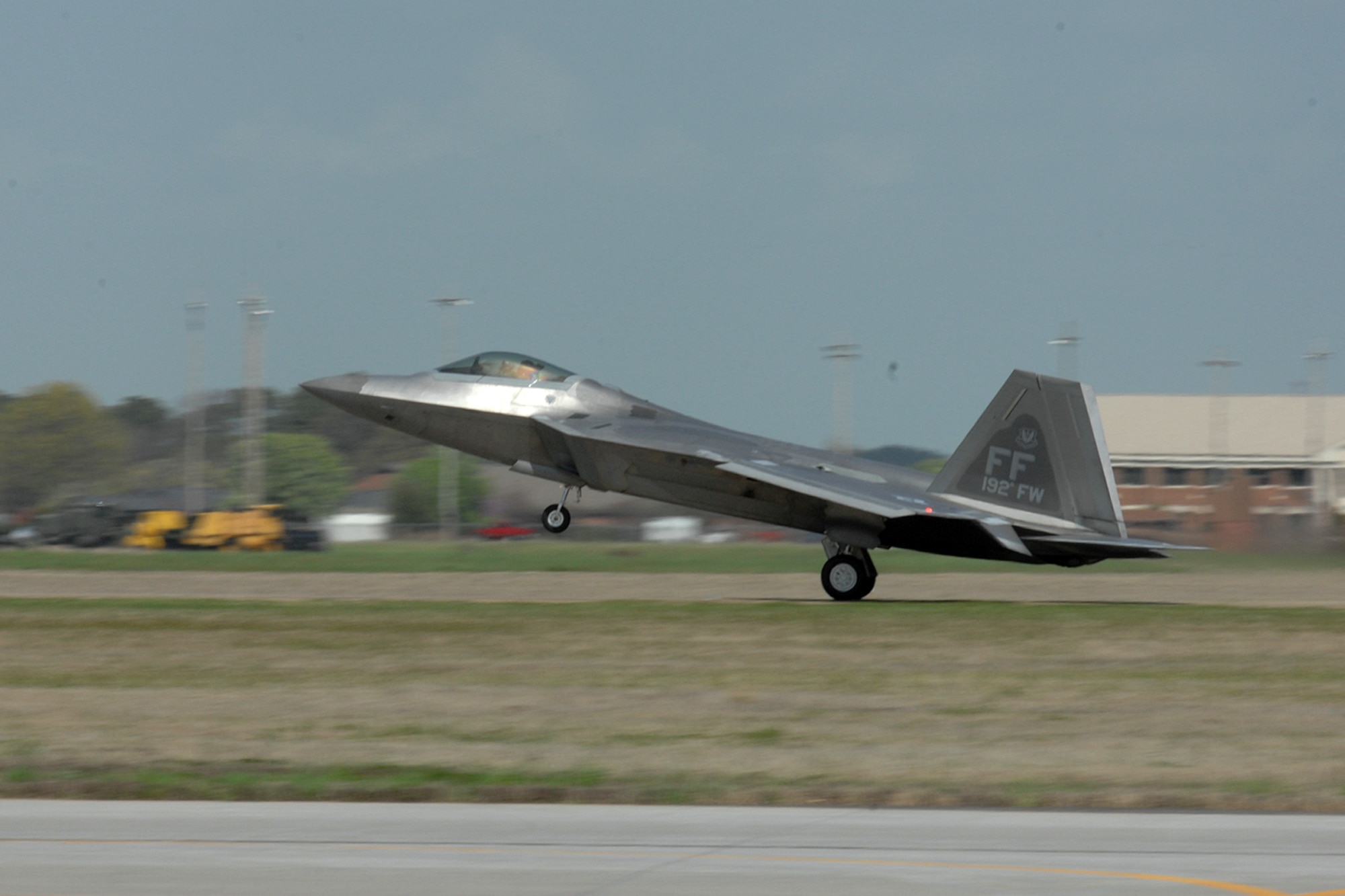 Col. David R. Nardi, 192nd Operations Group commander, lands the 192nd Fighter Wing’s new flagship F-22 Raptor at Langley Air Force Base, Va., March 22, 2012.  The aircraft bears tail number 09-0192, which shares the namesake of the Virginia Air National Guard unit. (National Guard Photo by Master Sgt. Carlos J. Claudio/Released)