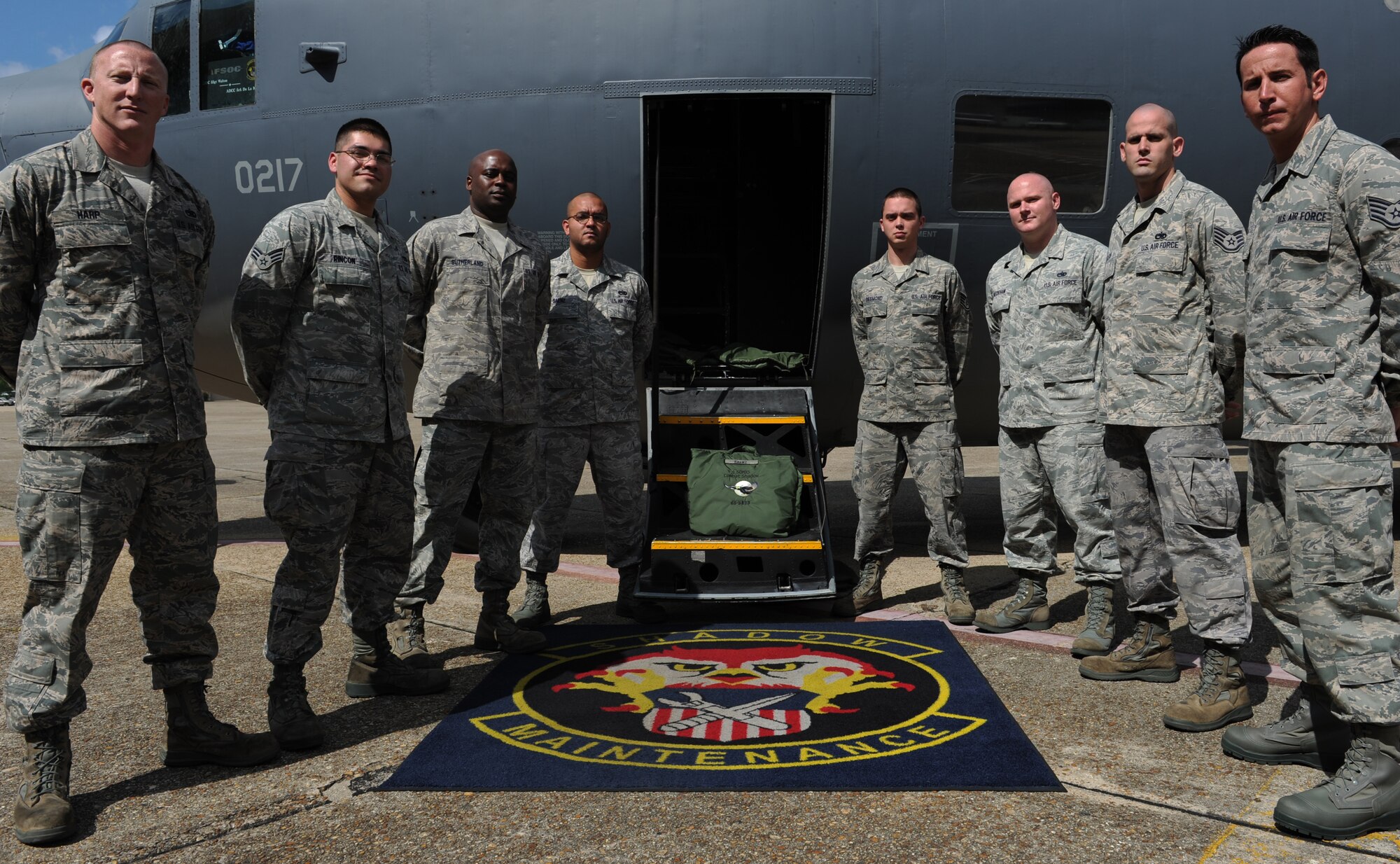 Eight crew chiefs are recognized as Dedicated Crew Chiefs at the 1st Special Operations Squadron on Eglin Air Force Base, April 2, 2012. DCCs are chosen based on leadership ability, initiative and technical proficiency. (U.S Air Force photo/Senior Airman Eboni Reams)

