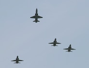 T-38 Talon aircraft from the 560th Flying Training Squadron, perform a missing-man formation flyover during the POW/MIA wreath-laying ceremony at Joint Base San Antonio-Randolph, Texas on March 30. (U.S. Air Force Photo by Don Lindsey)