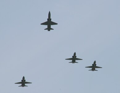 T-38 Talon aircraft from the 560th Flying Training Squadron, perform a missing-man formation flyover during the POW/MIA wreath-laying ceremony at Joint Base San Antonio-Randolph, Texas on March 30. (U.S. Air Force Photo by Don Lindsey)