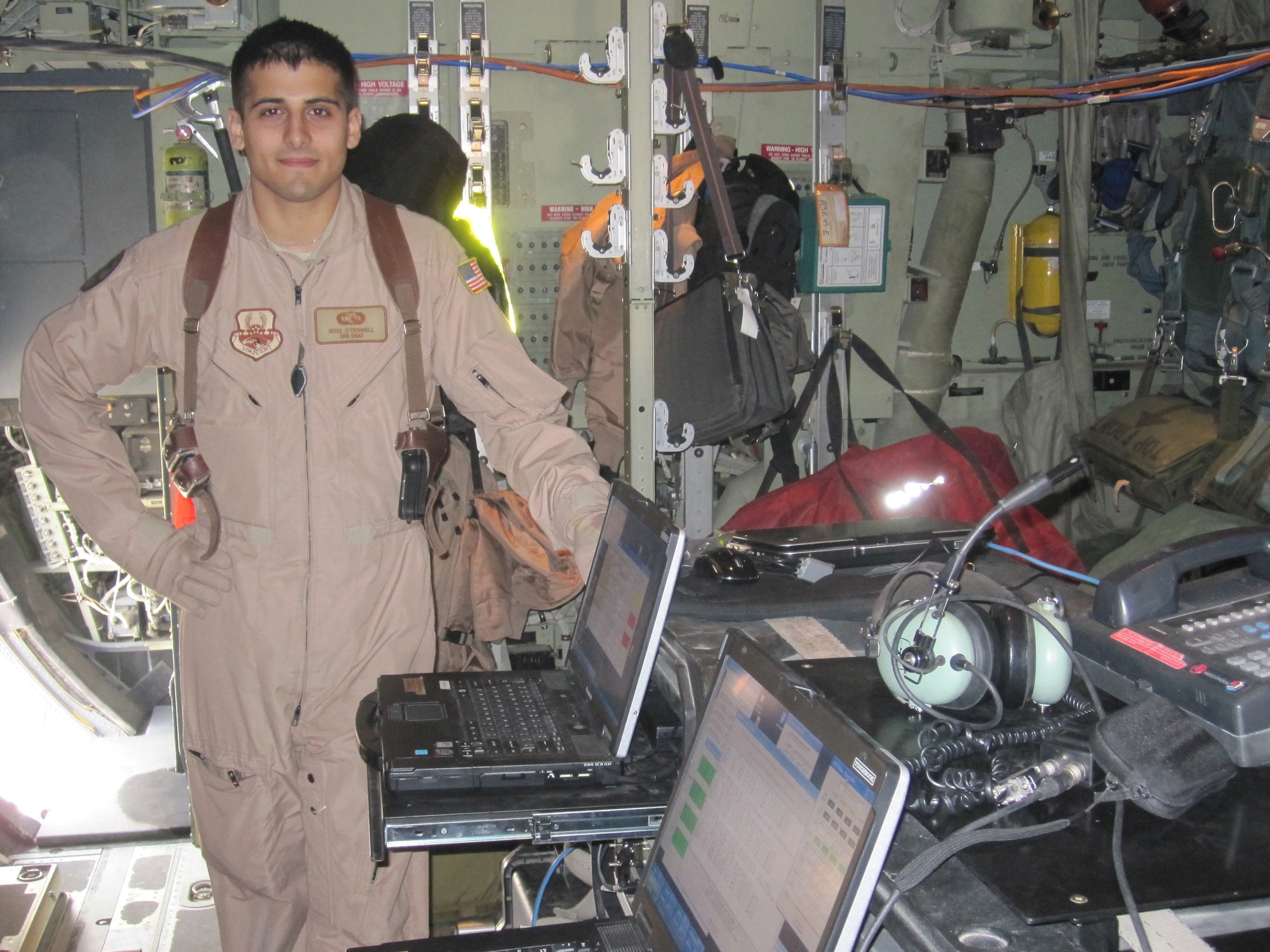 U.S. Air Force Senior Airman Ross S. O’Donnell earned an Air Medal for actions during his four-month deployment to Southwest Asia from Oct. 2010 to Jan. 2011. O’Donnell flew on 14 combat missions over Iraq and Afghanistan, providing an airborne communications platform for Department of Defense senior leaders. O’Donnell, 4th Communication Squadron radio frequency transmission systems specialist, is from Fishers, Ind. (Courtesy Photo)