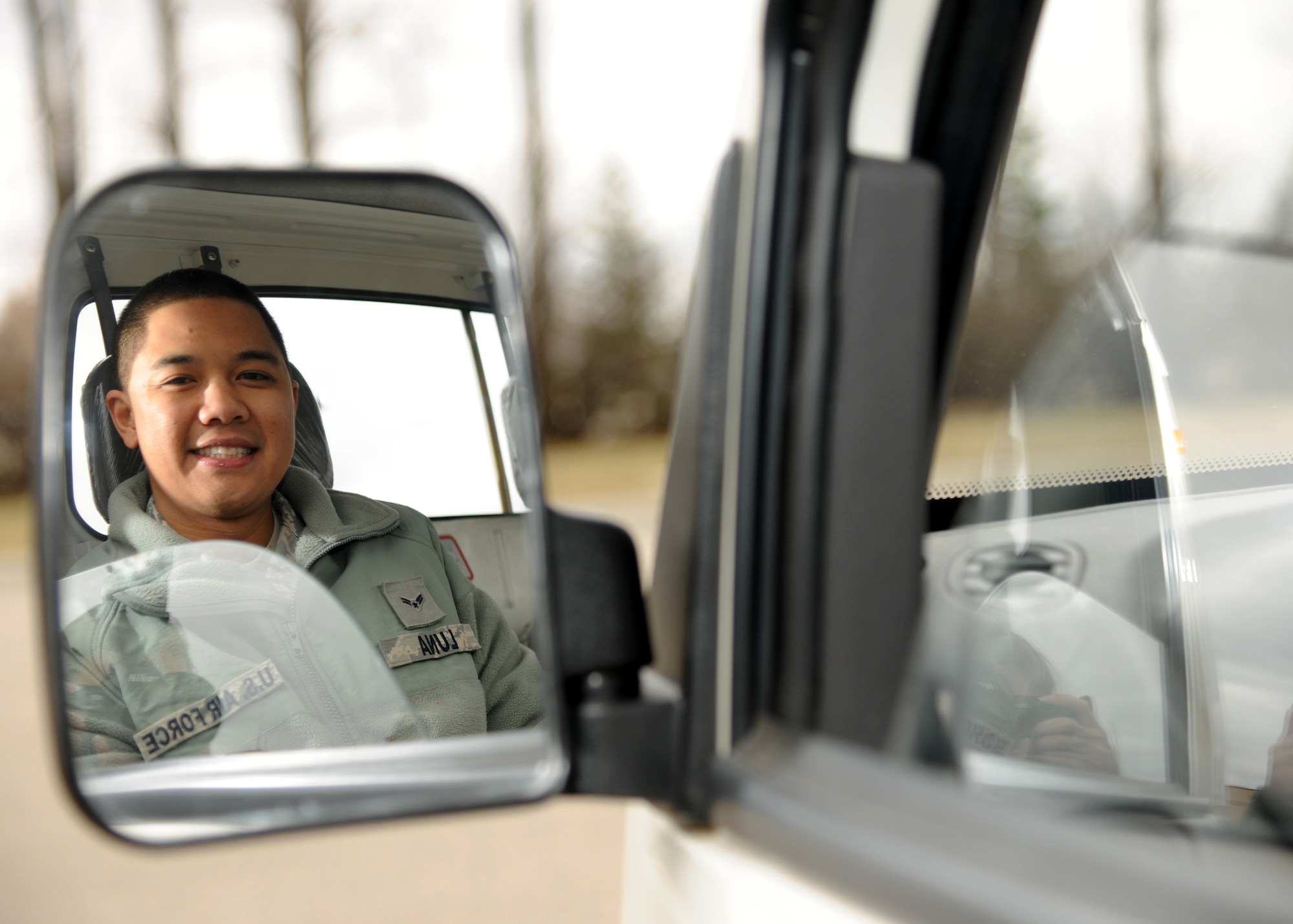 Airman 1st Class Marwin Luna, 319th Logistics Readiness Squadron vehicle operator, poses for a photo March 28, 2012, on Grand Forks Air Force Base, N.D. Luna was named the latest Warrior of the Week for the 319th Air Base Wing. (U.S. Air Force photo/Airman 1st Class Ashley N. Taylor)

