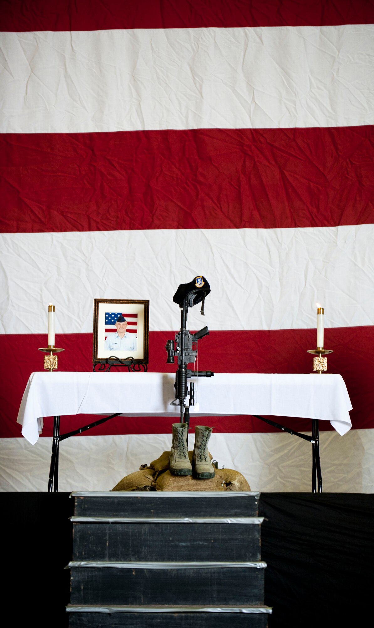 A memorial service was held for Airman 1st Class Joel Barrow, 39th Security Forces Squadron Bravo Flight, March 30, 2012, at Incirlik Air Base, Turkey. The ceremony honored the life of Barrow who died March 27. (U.S. Air Force photo by Senior Airman Clayton Lenhardt/Released)