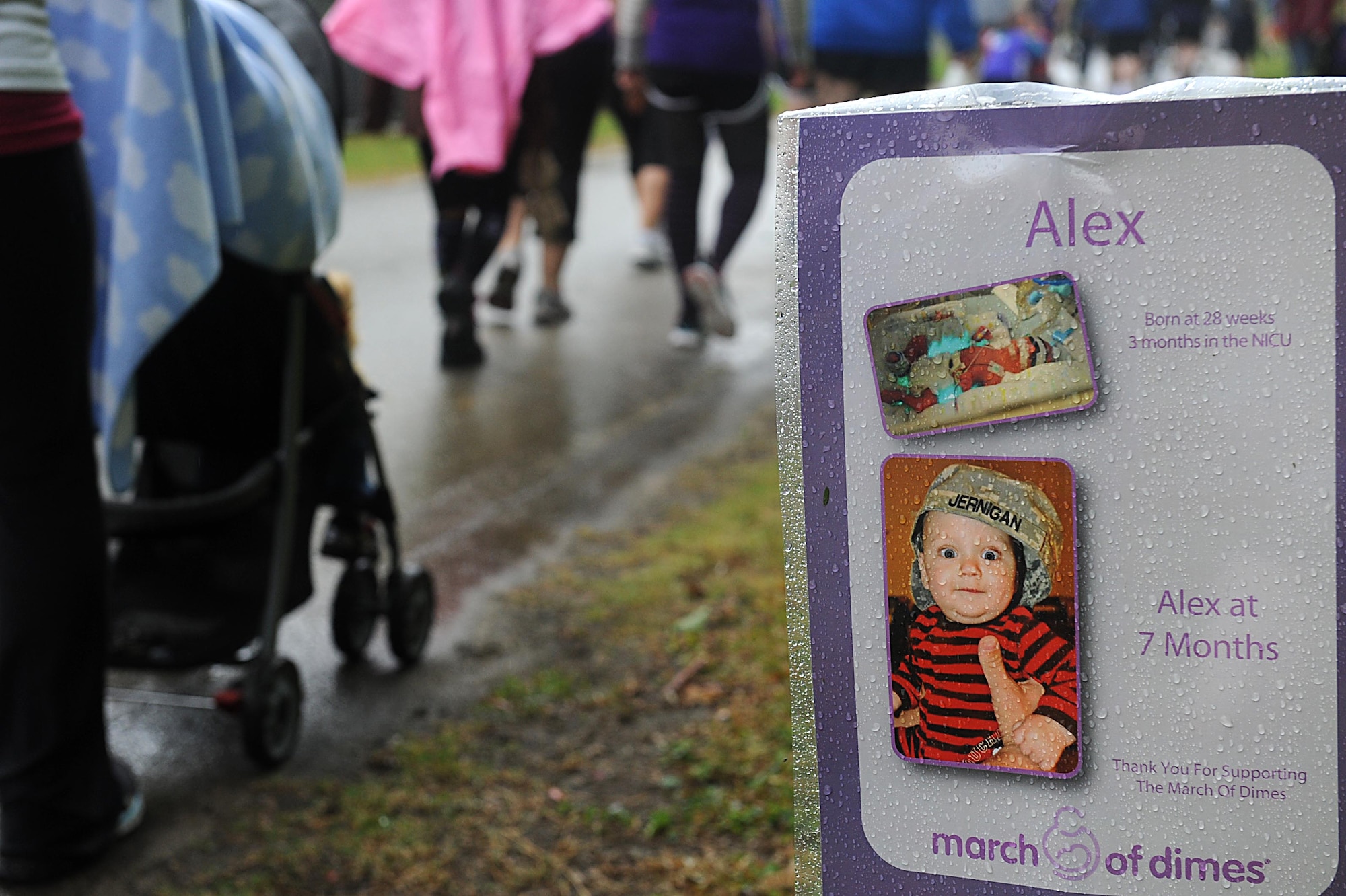Signs along the route of the second annual March for Babies thank participants for supporting the March of Dimes on Kadena Air Base, March 31, 2012. Kadena raised more than $50,000, which is the most a non-professionally organized walk has raised. (U.S. Air Force photo by Airman 1st Class Brooke P. Beers/Released)