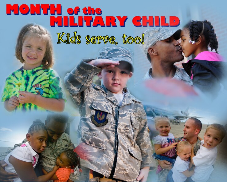 April is the month of the military child.  This month, the Air Force highlights the challenges and sacrifices military children endure due to deployments, frequent moves, changing of schools, leaving friends and making new ones. We applaud their character and maturity, and we acknowledge that kids serve, too. For information on programs and functions available for children, contact the Airman and Family Readiness Center at 229-257-3333. (U.S. Air Force illustration by Staff Sgt. Stephanie Mancha/Released)