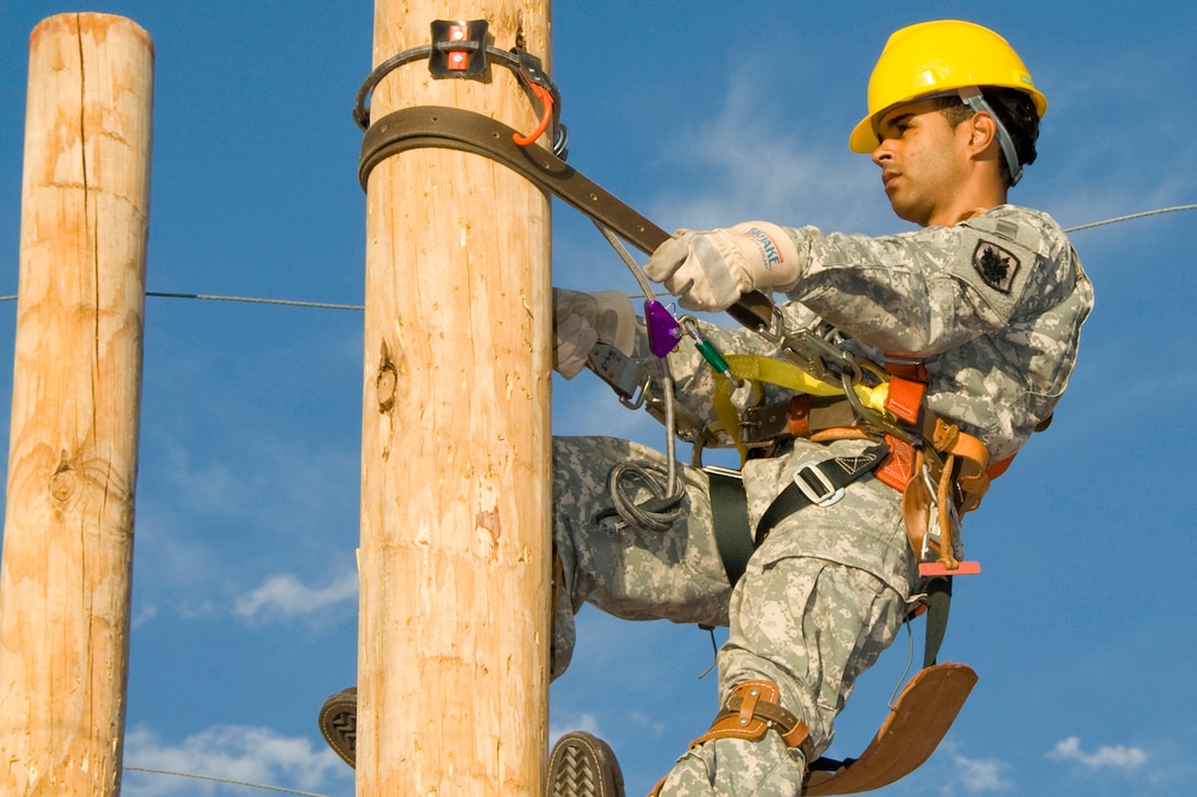 The 364th Training Squadron develops, conducts and evaluates technical training in fuel systems, aircraft electrical and environmental, hydraulic systems maintenance, communications cable and antenna systems, and voice network systems. Telecommunications training includes pole and tower climbing. (U.S. Air Force photo/Frank Carter)