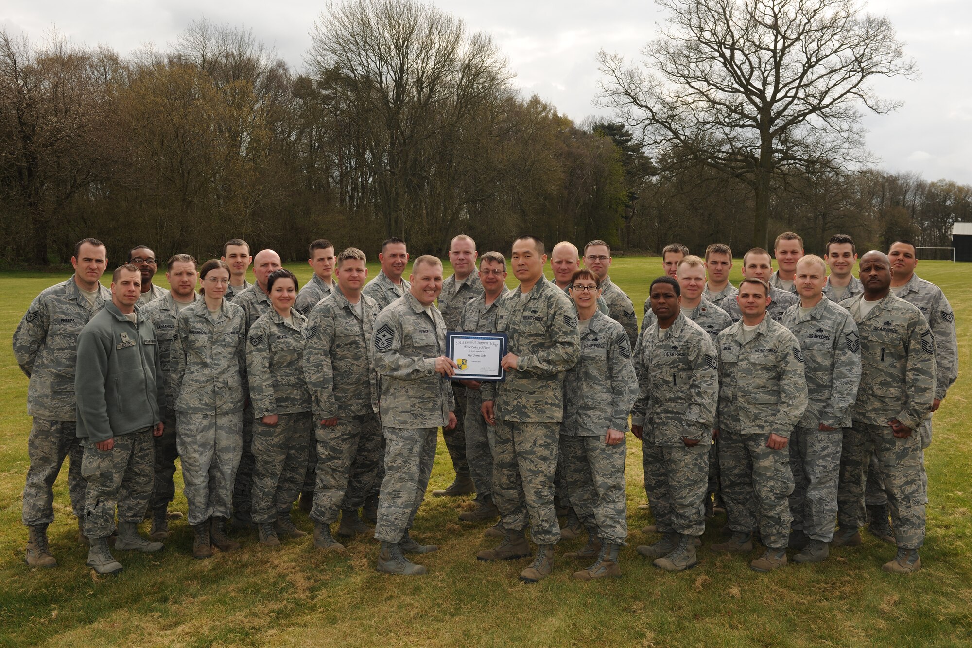 RAF WELFORD, United Kingdom - Staff Sgt. James John, 420th Munitions Squadron, was named the March 501st Everyday Hero from the 422nd Air Base Group. John serves as a munitions inspector for a 4,000 short-ton war reserve material munitions stockpile. (U.S. Air Force photo by Tech. Sgt. John Barton)