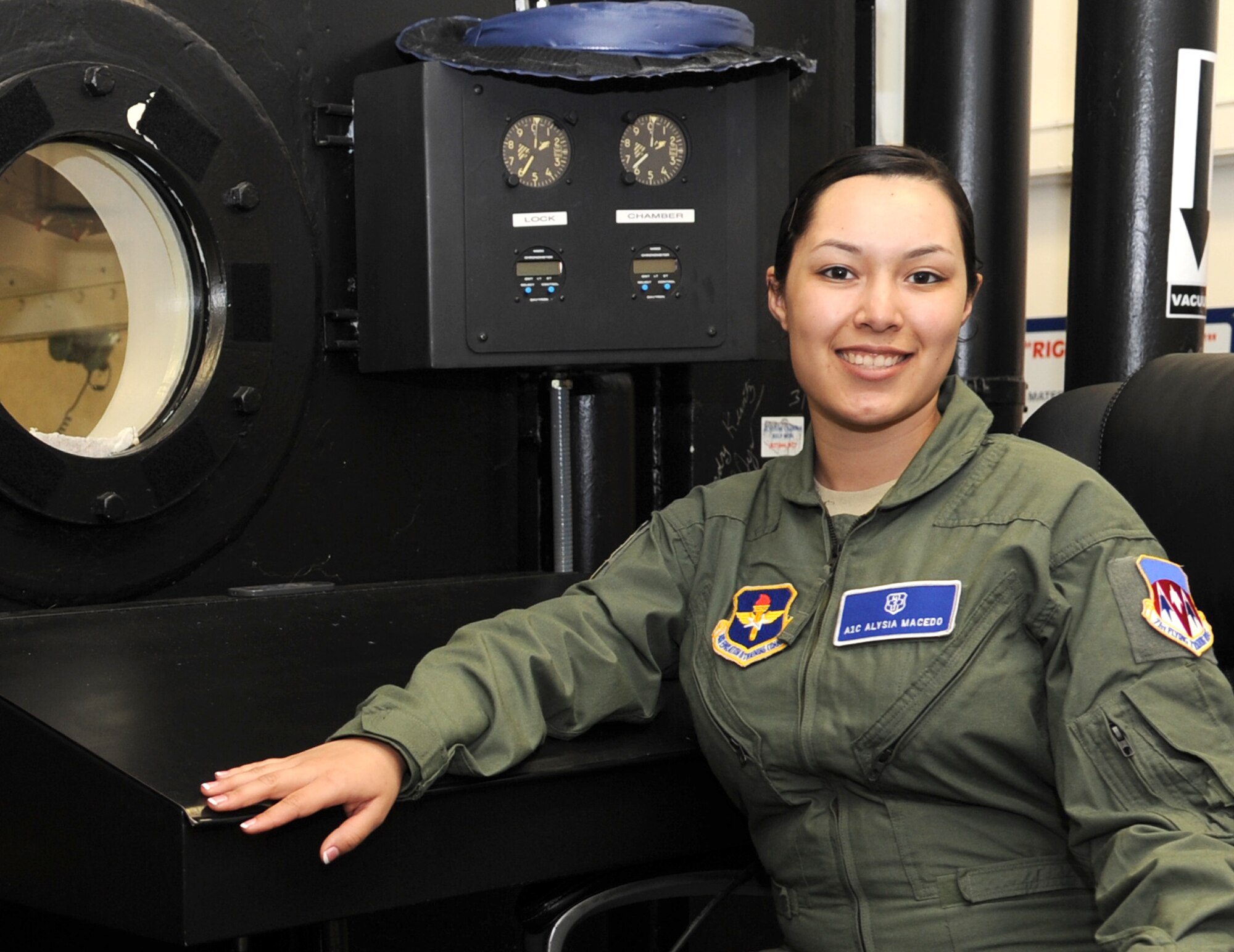 Airman 1st Class Alysia Macedo, an aerospace physiology technician with the 71st Medical Operations Squadron at Vance Air Force Base, Okla., is the March Airman of the Month for the 71st Flying Training Wing. (U.S. Air Force photo/ Airman 1st Class Frank John Casciotta)