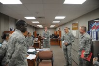 502nd Air Base Wing Command Chief Master Sergeant Jose A. LugoSantiago visits with the 902nd Military Personnel Section at Joint Base San Antonio-Randolph, April 3. CMSgt LugoSantiago toured several organizations during his tour of the 902nd Mission Support Group.
(U.S. Air Force photo/ by Joel Martinez)