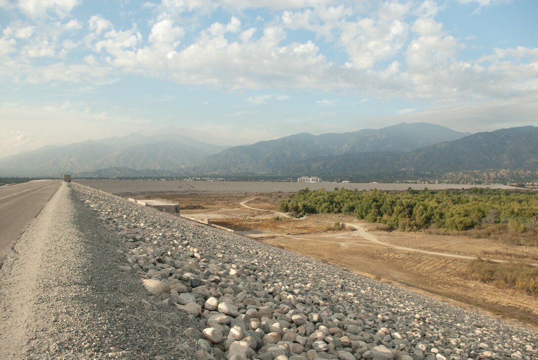 View of Santa Fe Dam during dry period.