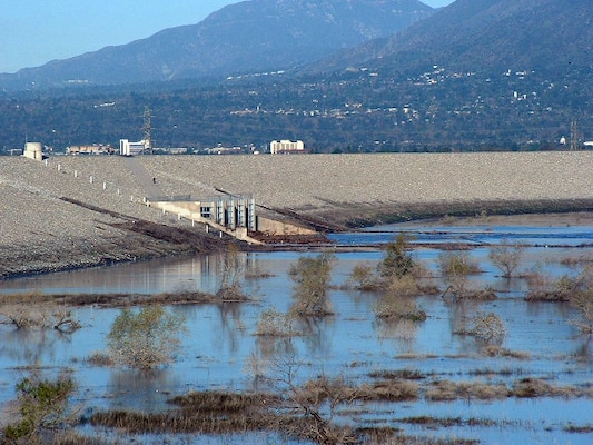 View of Santa Fe Dam after storm event.