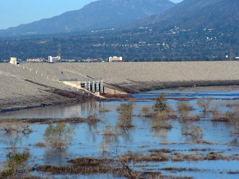 View of Santa Fe Dam after storm event.