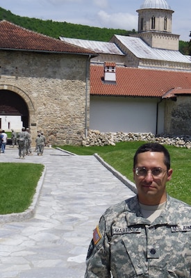 Project Manager Michael Martinez visits the Visoki Decani Monastery in the United Nations administered area of Kosovo.