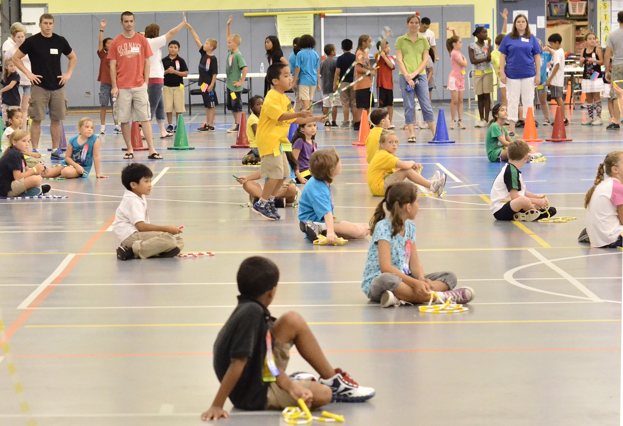 ANDERSEN AIR FORCE BASE—Children from Andersen Air Force Base elementary and middle school participate in a jump rope competition April 5. There were over 130 participants and five categories during the event. (U.S. Air Force photo by Staff Sgt. Alexnadre Montes/RELEASED) 