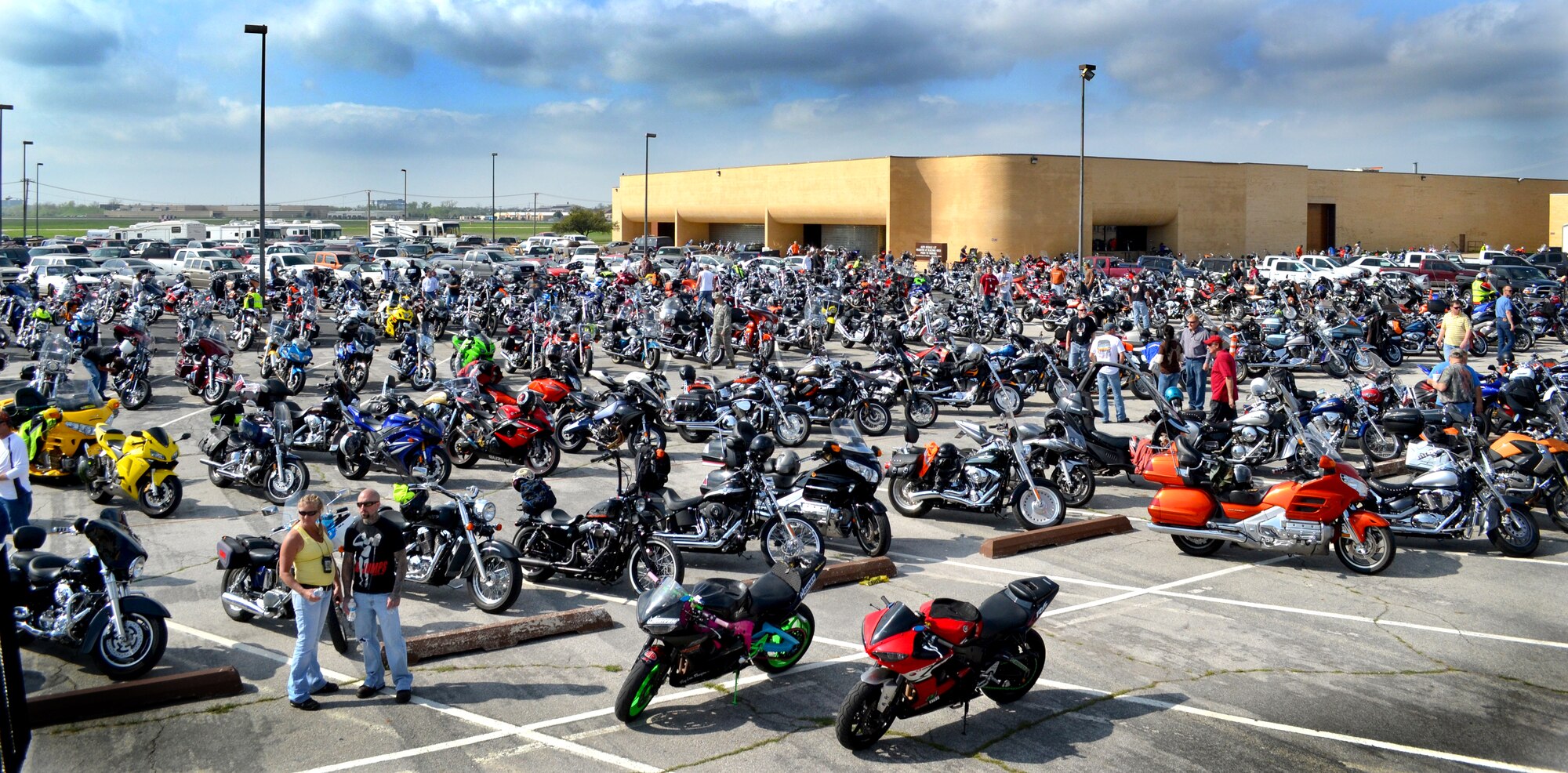 From cruisers and scooters to street bikes, Harleys and customs, motorcycles took over the parking area south of the Tinker Shoppette during Tinker’s annual Pre-Season Riders Briefing March 30. Oklahoma State trooper motorcycle officers were also on hand to answer questions and demonstrate their equipment. The event focused on promoting safe, driving, thinking and equipment. The briefing was mandatory for military riders and encouraged for all Team Tinker members. (Air Force photo by Micah Garbarino)