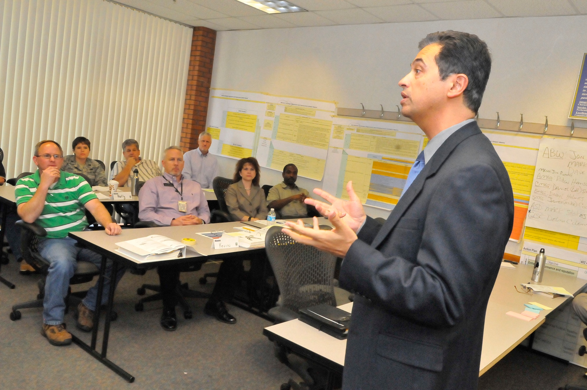 Kevin Smagh, center Financial Management director, speaks to the Leadership Development Program during one of the classes incorporating Lean Leadership. (U. S. Air Force photo by Sue Sapp)