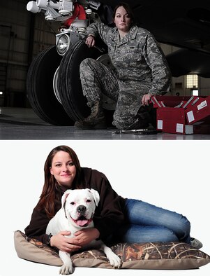Staff Sgt. Candice Ross, 931st Air Refueling Group crew chief, portrays the modern day “Rosie the Riveter” by being one of only three female crew chiefs at McConnell who work alongside 295 males March 30, 2012, McConnell Air Force Base, Kan. Ross, who followed in her father’s footsteps to become a crew chief, unwinds from her fast paced job by hunting and spending time with her four dogs. (U.S. Air Force photo/Senior Airman Courtney Witt) 

