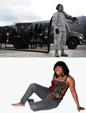 Senior Airman Victoria Biggins, 22nd Logistic Readiness Squadron fuels apprentice, portrays the modern day “Rosie the Riveter” by currently being the only female in McConnell’s petroleum, oil and lubricant shop March 30, 2012, McConnell Air Force Base, Kan. Life as a fuels apprentice can be physically and emotionally demanding, but Biggins finds relief off-duty by indulging in retail therapy and spending quality time with her puppy, London. (U.S. Air Force photo/Senior Airman Courtney Witt) 

