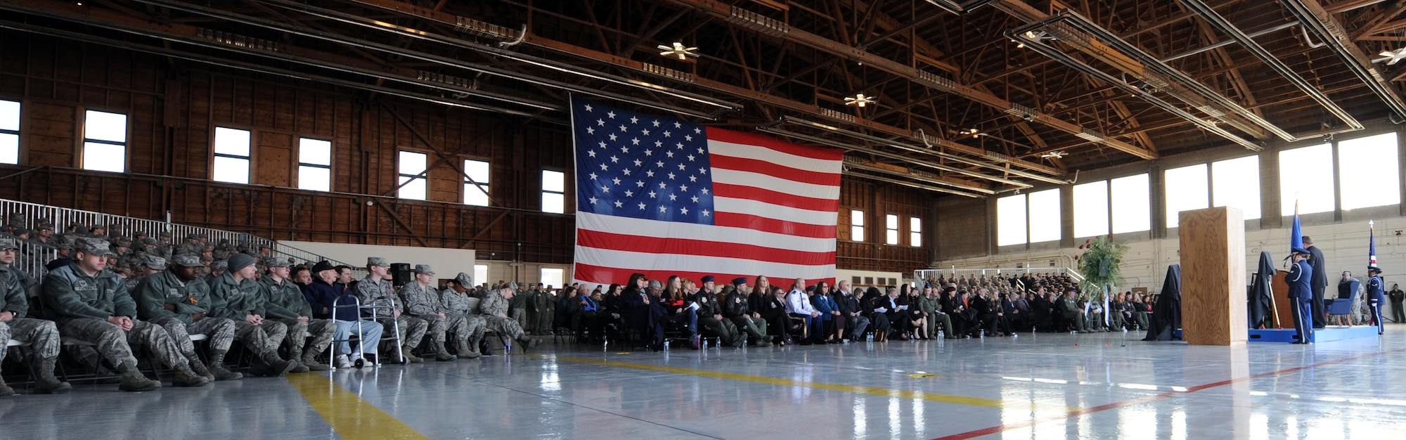 U.S. Air Force Airmen from the 366th Fighter Wing attend a memorial for Capt. Dee “Piston” Imlay at Mountain Home Air Force Base, Idaho, April 6, 2012. Imlay, an F-15E pilot who passed while serving in Southwest Asia, is a member of the 391st Fighter Squadron. (U.S. Air Force photo/Senior Airman Debbie Lockhart)