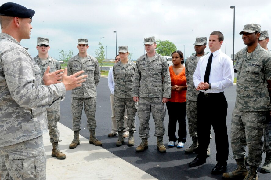 Air Force Reserve Officers' Training Corps cadets from Tulane University and Louisiana Tech University tour the 2nd Security Forces Squadron during their visit to Barksdale Air Force Base, La., March 30. The cadets toured the 2 SFS building, watched a Military Working Dog demonstration and learned about the weapons systems security forces uses. (U.S. Air Force photo/Airman 1st Class Andrea F. Liechti) (RELEASED)
