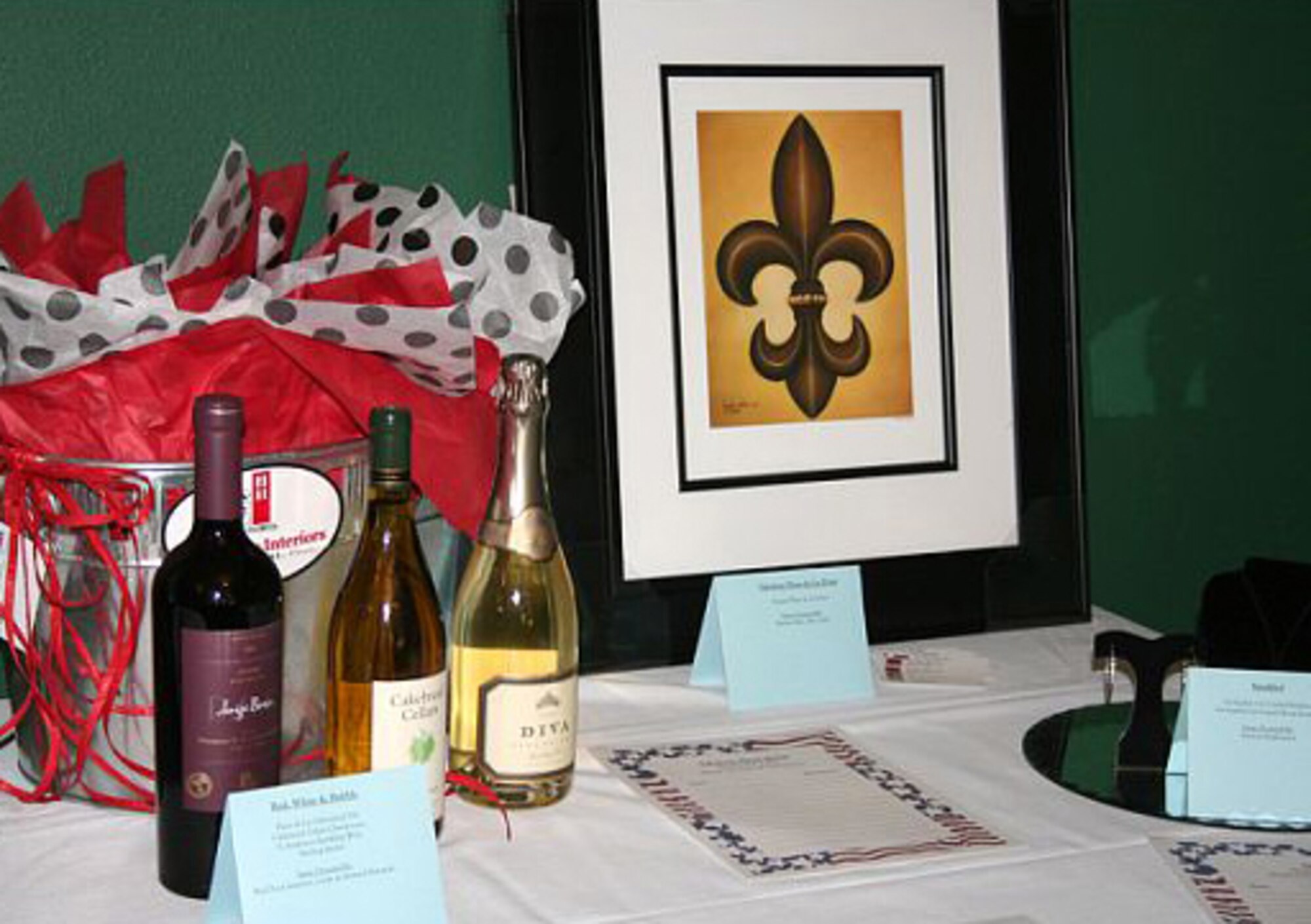 Auction items are displayed during the Barksdale Officers' Spouses' Club 2nd Annual Spring Auction at the Fox Run Golf Course on Barksdale Air Force Base, La., April 29, 2011. The 3rd annual auction is scheduled to be held at the Barksdale Club on May 12. BOSC members have been working hard to assemble similar silent auction items, hoping to make this year's auction more successful than last year's event. (Courtesy photo)