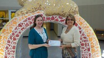 From right, Christy Brunner, education chairman of the ATA’s Employee and Community Activities Committee recently presented a check to Chelsea Holden, a teacher at Robert E. Lee Elementary School in Tullahoma.  The money will be used for educational aids to increase skills in science and mathematics.  ATA is the prime contractor for Arnold Engineering Development Center and employs 2,154 people. (Photo provided)