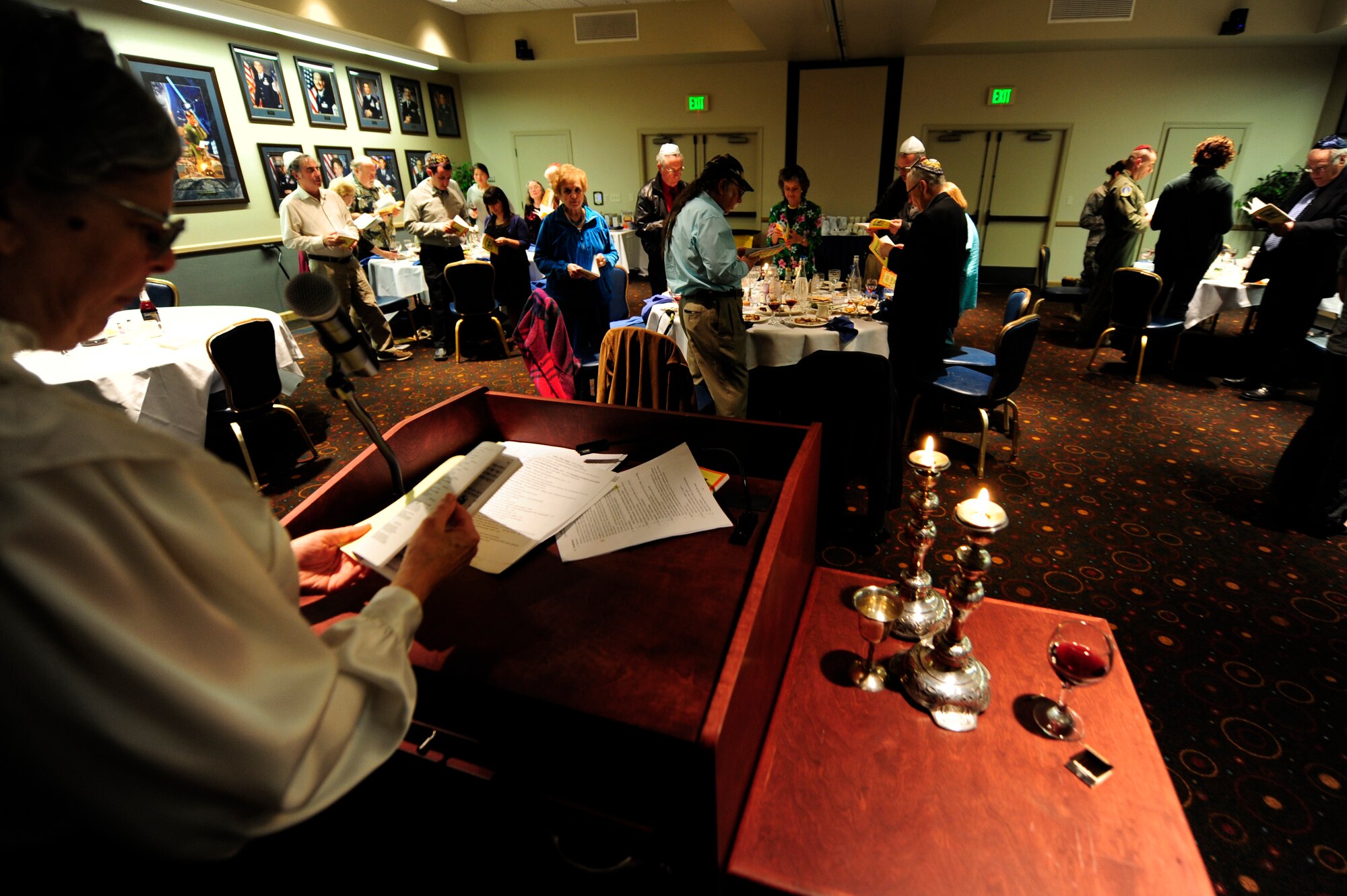 VANDENBERG AIR FORCE BASE, Calif.-- Team V members and local Jewish community members take part in a Passover Seder at the Pacific Coast Club here Friday, Apr. 6, 2012. A Seder consists of prayer readings and songs, ceremonial traditions and dining. (U.S. Air Force photo/Staff Sgt. Andrew Satran) 

 