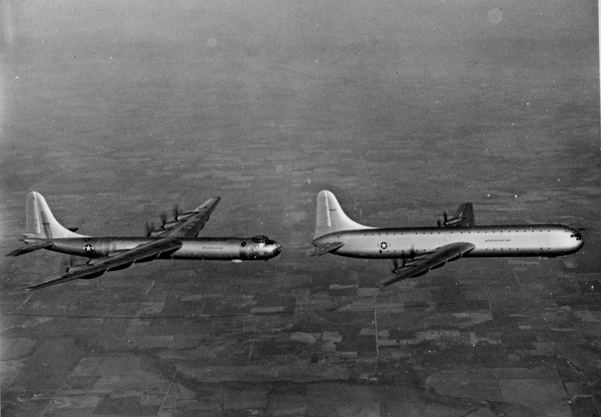 XC-99 in flight with a B-36. (U.S. Air Force photo).