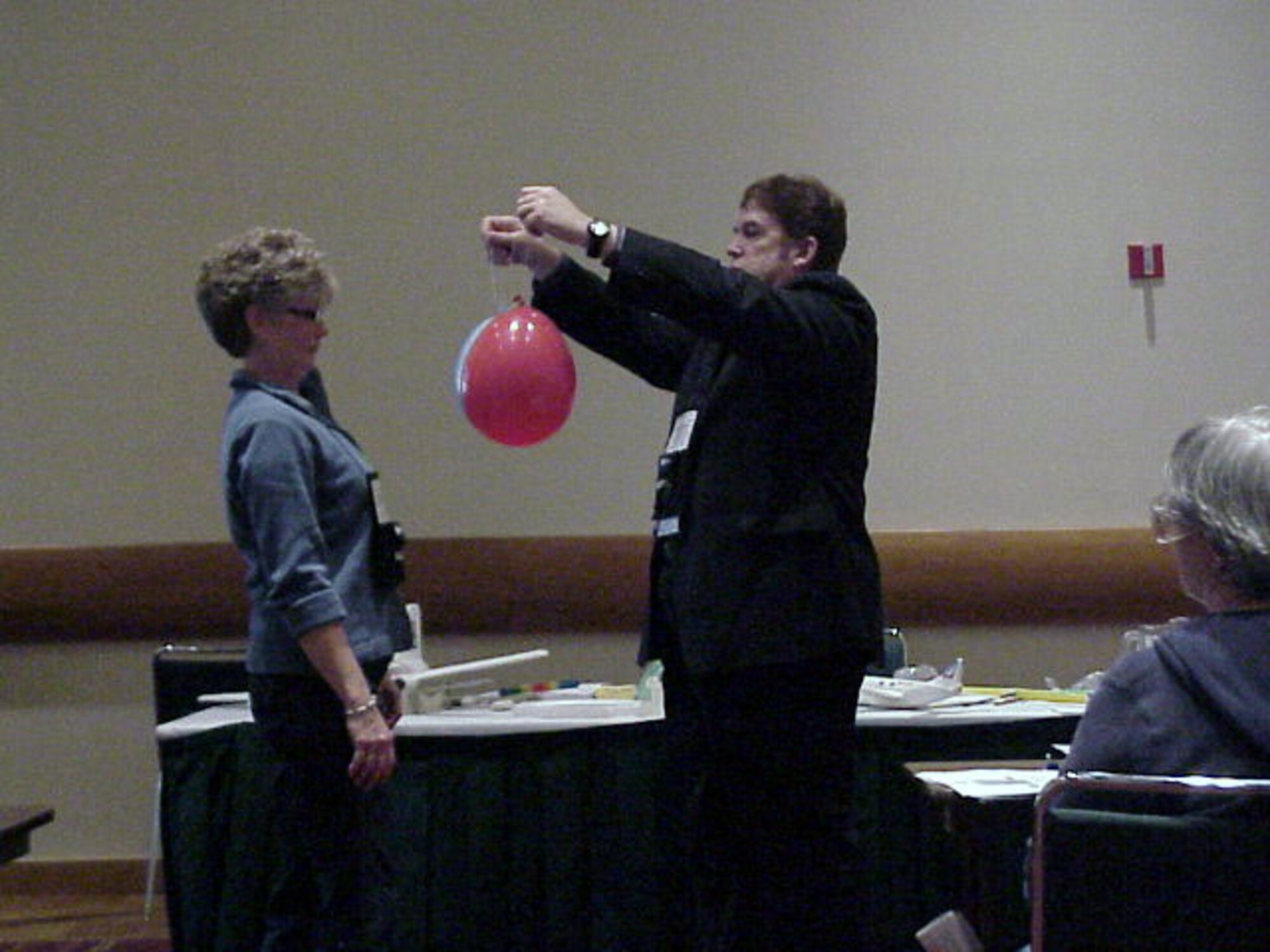 Howard Walker presents “Fun with Flight” to teachers from across the nation during the National Science Teachers Association Conference in Indianapolis. (U.S. Air Force photo)