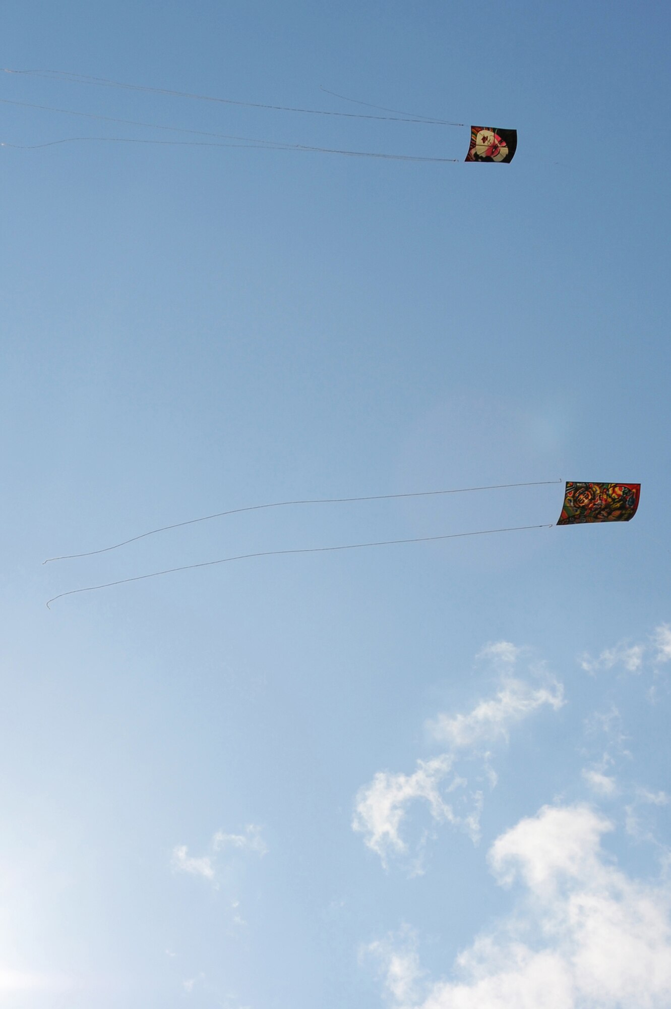 Kites fly in the sky during the 25th Annual Japan Day at Misawa Air Base, Japan, April 7, 2012. Kites were brought to Japan by Buddhist monks around the seventh century, and were used to avert evil spirits and ensure rich harvests. (U.S. Air Force photo by Airman 1st Class Kia Atkins/Released)