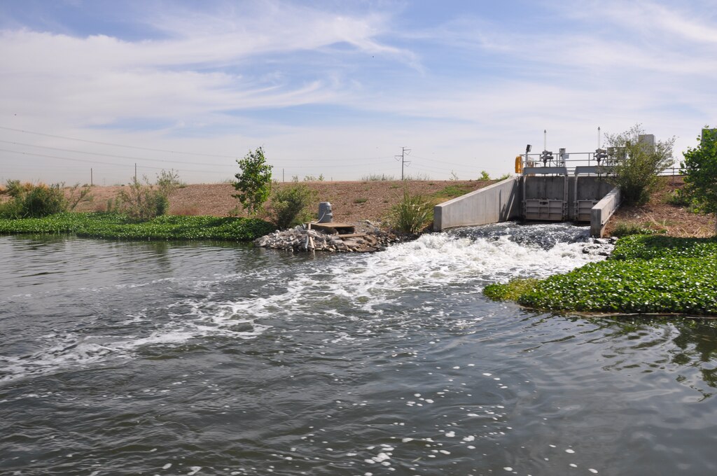 More than 50 million gallons of water a day flows through this and other "waterfalls" in the Tres Rios Flow Regulating Wetlands and into the Salt River from the 91st Ave. Wastewater Treatment Facility. The U.S. Army Corps of Engineers partnered with the City of Phoenix to build the riparian habitat in Phoenix's West Valley. 