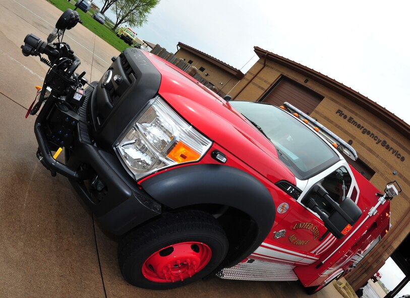 A P-34 Rapid Intervention Vehicle parked in front of 22nd Civil Engineer Squadron Fire Station One April 3, 2012, McConnell Air Force Base, Kan. The 22nd CES fire department added an about $160,000 P-34 RIV to its fleet of 13 command, crash, structural and hazardous materials response vehicles. The P-34 RIV is primarily designed as a crash response vehicle. (U.S. Air Force photo/Staff Sgt. Maria Ruiz)