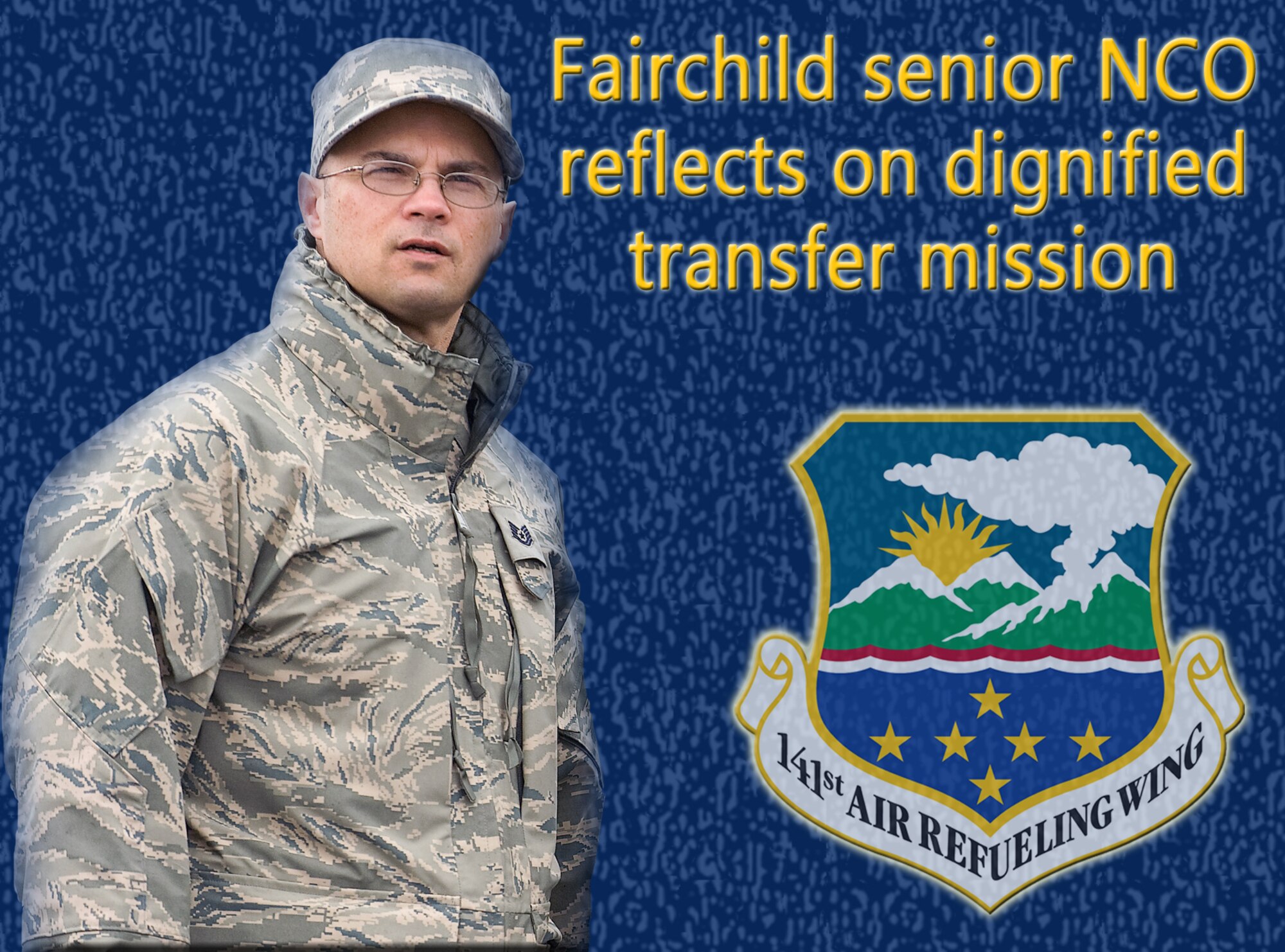 Master Sgt. Michael Stewart, 141st Air Refueling Wing public affairs multimedia manager, reflects on his experience with a dignified transfer mission at Dover Air Force Base, Del. (U.S. Air Force graphic by Senior Airman Benjamin Stratton/Released)