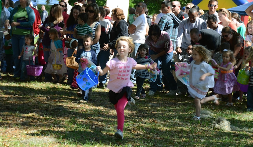 CHARLESTON, S.C. (April 7, 2012) - Children in the three to five-year-old category race to find scattered Easter eggs during the Easter Egg Hunt and Month of the Military Child Festival held at Marrington Plantation at Joint Base Charleston-Weapons Station April 7. The event was open to service members, Department of Defense personnel and their families and provided games, food and fun for the whole family. Eli is the son of Airman 1st Class Tom Brading, 628th Air Base Wing Public Affairs Specialist. (U.S. Air Force Photo / Airman 1st Class Tom Brading)