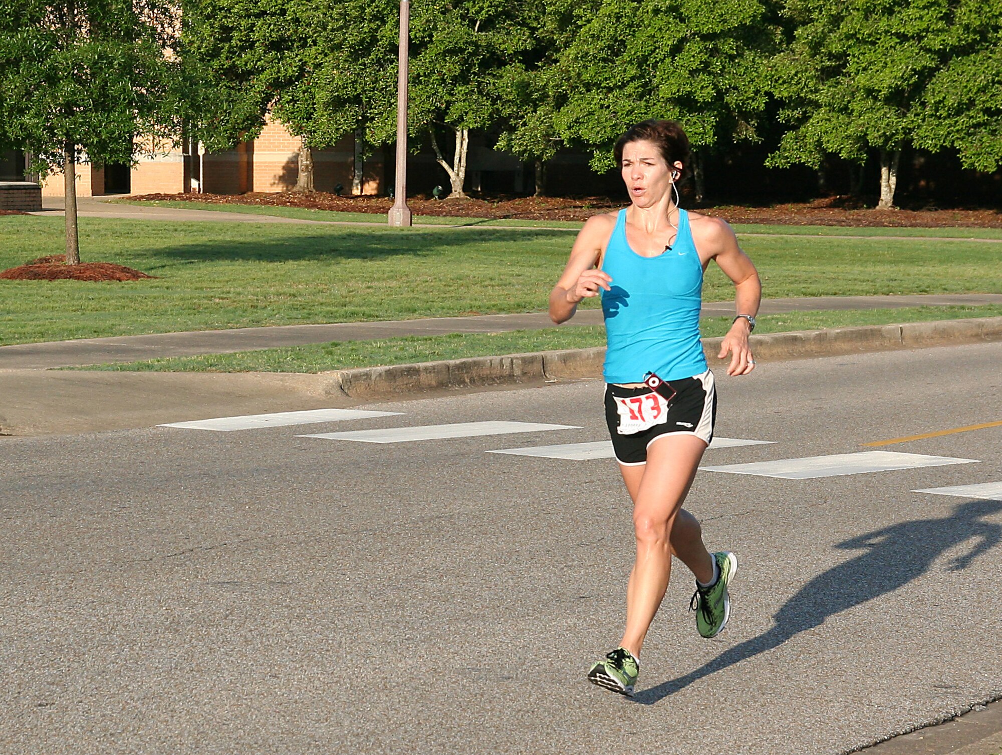 A participant takes in a few miles during the Heritage of Air Power Kenney 15K race at Maxwell Air Force Base, Ala., April 6. (Photo by Kelly Deichert)