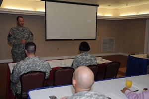 U.S. Army Col.Thomas R. Wetherington, 733rd Mission Support Group commander, gives opening remarks during the Army Emergency Relief assistance campaign at the Fort Eustis Club at Fort Eustis, Va., March 21, 2012. The program offers interest-free loans up to $1,000 for terms of between 12 and 24 months. (U.S. Air Force photo by Tetaun Moffett/Released)