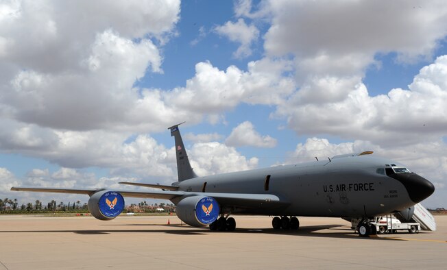 MARRAKECH, Morocco -- A KC-135 Stratotanker from the 151st Air Refueling Wing, Saltlake City, Utah, sits on the flightline at Aeroexpo Marrakech, April 5, 2012. U.S. Air Forces Africa is participating in the third biennial Aeroexpo Marrakech to strengthen the partnerships with the nations involved and show commitment to security and stability in the region. (U.S. Air Force photo/Staff Sgt. Benjamin Wilson)