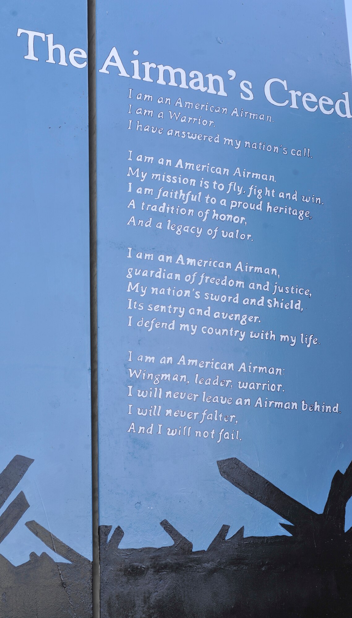 The Airman's Creed Wall stands tall at Bagram's Camp Cunningham. The Airman's Creed Wall project was completed on March 27, 2012. (U.S. Air Force Photo /Airman 1st Class Ericka Engblom)