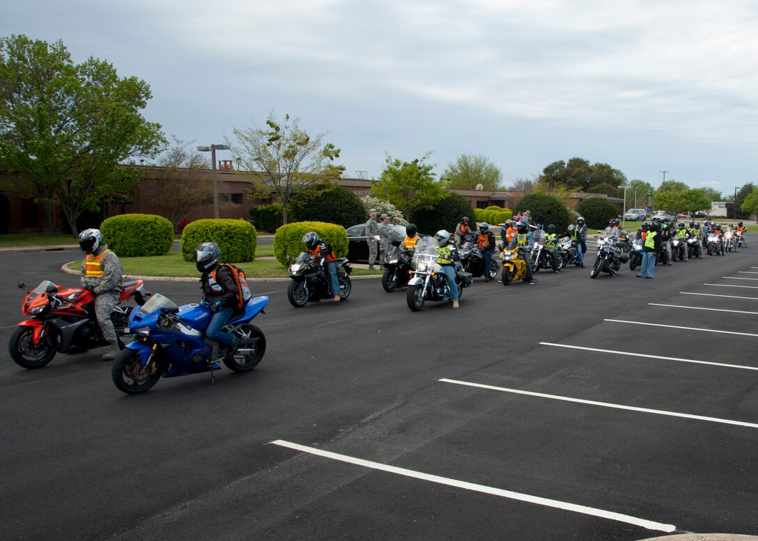 Motorcyclists from the Joint Base Langley-Eustis community gather for the Sexual Assault Prevention Response Awareness Month road rally ride April 6 at the Langley Air Force Base, Va.,  Community Activity Center. The road rally took bikers on an 80-mile drive to the James River ferry and back. (U.S. Air Force photo by Senior Airman John D. Strong II/Released)