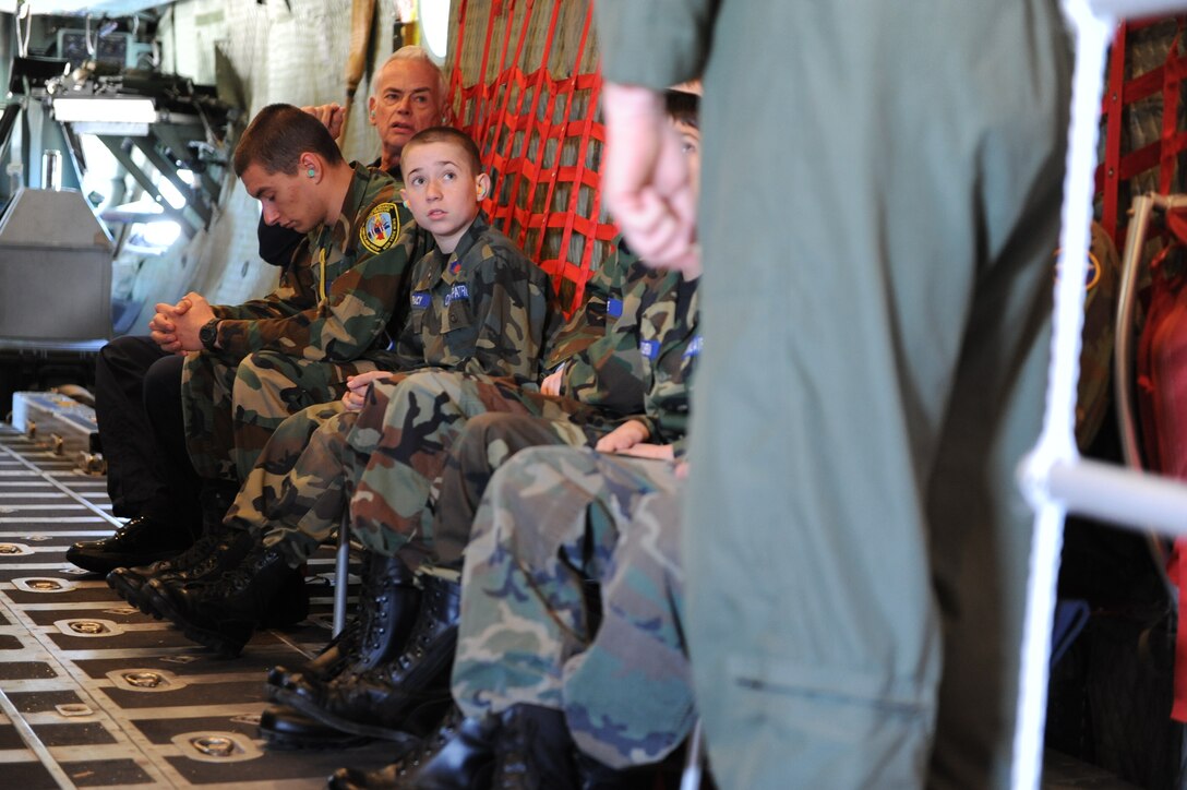 WESTHAMPTON BEACH, NY - Cadets with the Leroy R. Grumman Cadet Squadron, Civil Air Patrol board an HC-130 belonging to the 106th Rescue Wing at F.S. Gabreski ANG on April 6, 2012.

