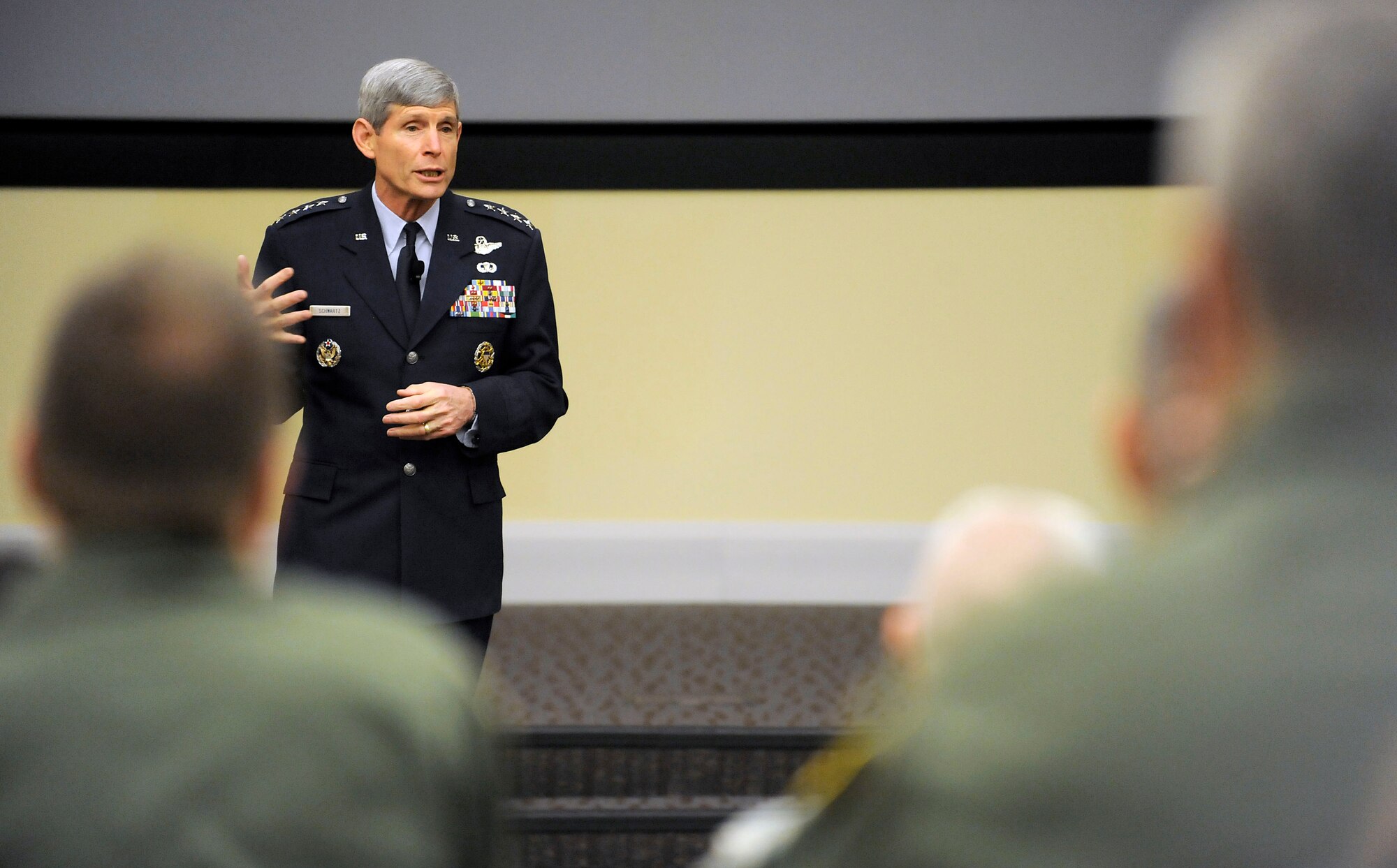 Air Force Chief of Staff Gen. Norton Schwartz speaks to attendees at the Total Force Integration Summit at Joint Base Andrews, Md., April 2, 2012.  (U.S. Air Force photo/Scott M. Ash)