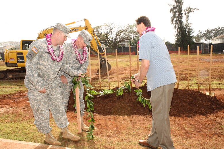 The U.S. Army Corps of Engineers, U.S. Army Garrison-Hawaii and contractor Absher Construction officials broke ground on a new $35.3 million barracks during a traditional Hawaiian blessing ceremony Feb. 23. 