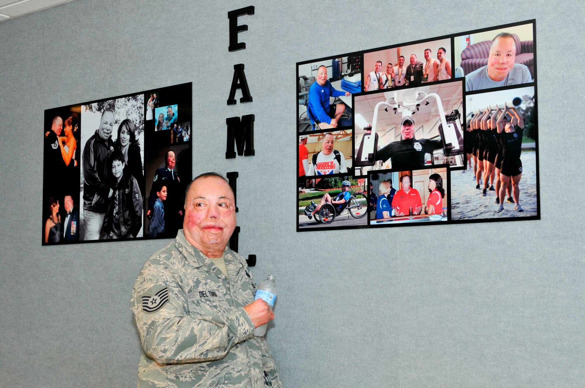 The Airey NCO Academy class 12-3 recently rededicated their Thunderbolt Flight to Technical Sgt. Israel Del Toro, 342nd Training Squadron tactical air control party instructor, Lackland Air Force Base, Texas, the only 100 percent disabled active-duty Airman. (U.S AIr Force photo by Susan Trahan)