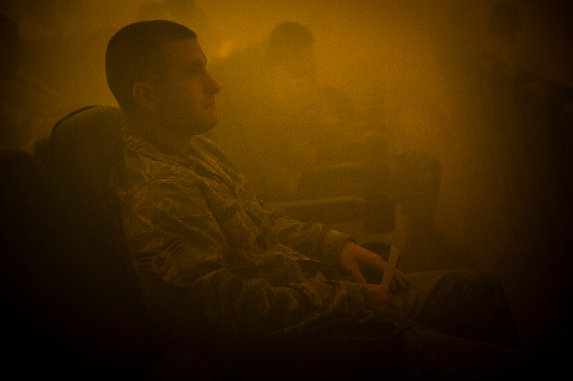 SOUTHWEST ASIA – Senior Airman Jared Ensminger, 379th Expeditionary Logistics Readiness Squadron simulated blast victim, waits for first responders to arrive during a mass casualty exercise here April 6, 2012. The exercise was created to evaluate first responder capabilities as well as emergency response procedures. (U.S. Air Force photo/Staff Sgt. Nathanael Callon)