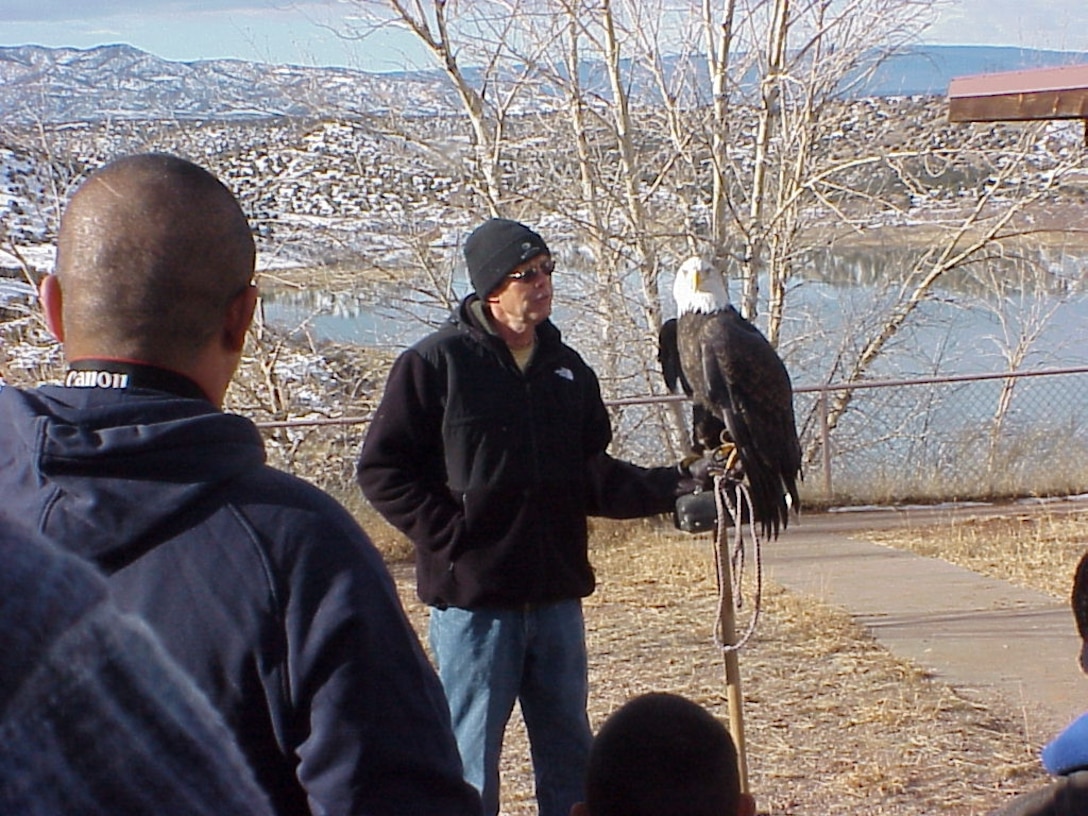 ABIQUIU, N.M., -- The Wildlife Center presented a brief talk about how to identify an eagle in the wild, their habitat, and why we do the count. They also brought their captive bald eagle Maxwell.