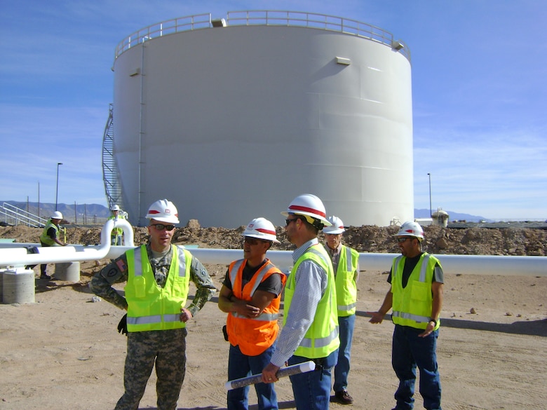 KIRTLAND AIR FORCE BASE, N.M., -- In May 2011, Environmental Project Manager Walt Migdal accompanied District Commander Lt. Col. Williams (left) on a tour of a military construction project to remove and replace an
aging bulk fuels facility.