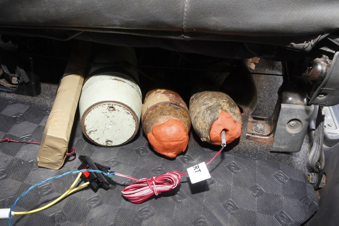 A fake improvised explosive device was planted in a vehicle during an evolution ran by Philippine Air Force Squadron 5711 and Marine Wing Support Squadron 172 (MWSS-172) as part of Exercise Balikatan 2012 (BK12) on April 13 at the Armed Forces of the Philippines Western Command Base in Puerto Princesa, Palawan, Republic of the Philippines. BK12, in its 28th iteration, is an annual bilateral training exercise between the Republic of the Philippines and U.S. military members designed to build joint planning, contingency, humanitarian and disaster relief capabilities. MWSS-172 is part of Marine Wing Support Group 17, 1st Marine Aircraft Wing, III Marine Expeditionary Force. BK12 officially begins April 16, 2012.