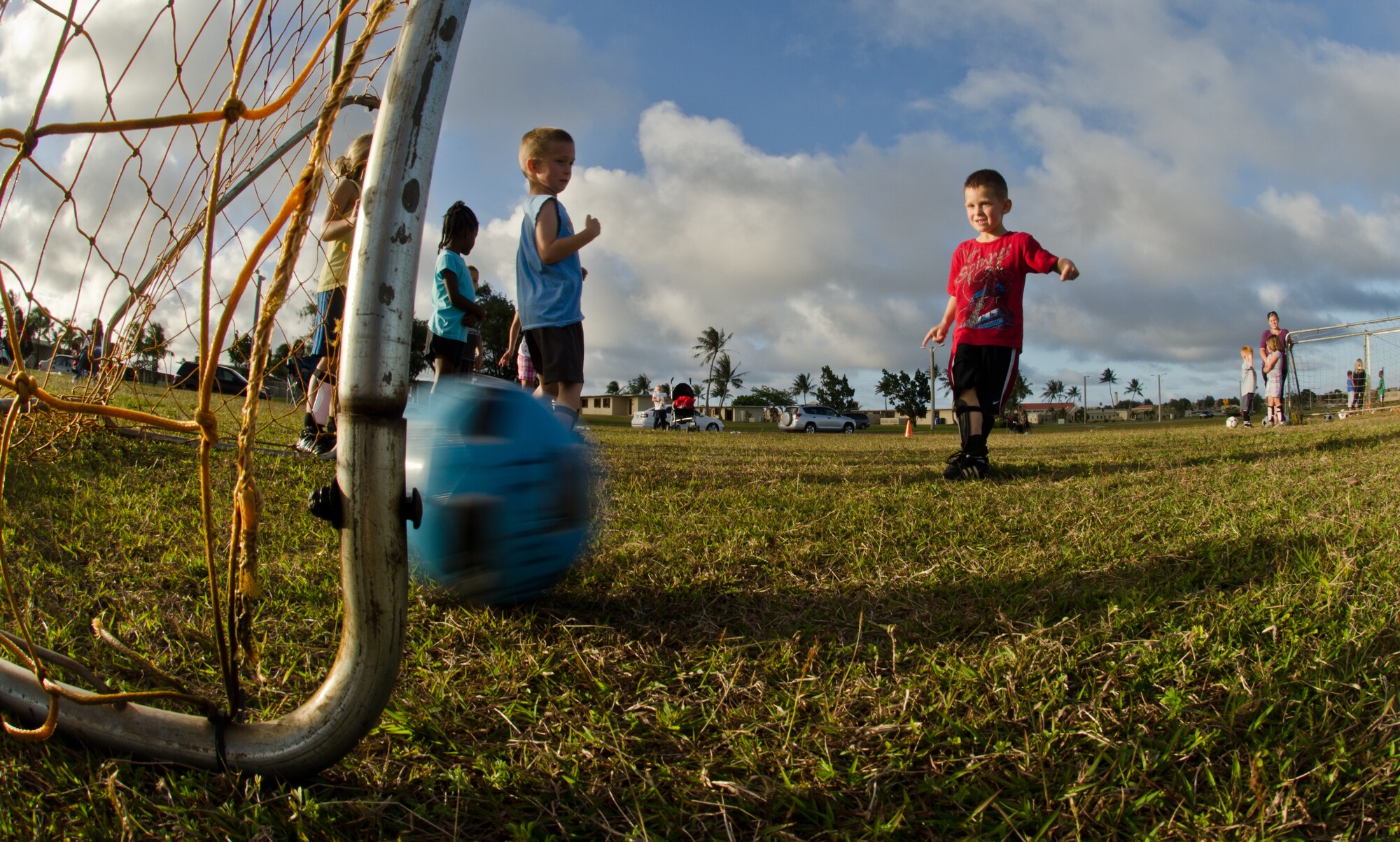 Team Andersen’s “Lil’ Bombers” engage in their weekly soccer practice on base April 3.  The “Lil’ Bombers” club is part of the Guam Football Association downtown, and any Andersen youth soccer stars who may be interested in not just playing soccer, but getting involved in the community, are encouraged to participate.  For information on the “Lil’ Bombers,” e-mail lilbombersoccerclub@hotmail.com.  (U.S. Air Force photo by Staff Sgt. Alexandre Montes)